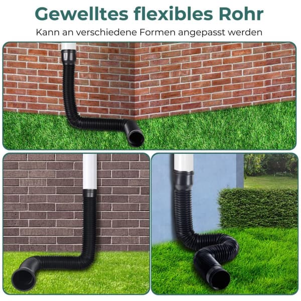 Flexible Gutter Extension - Telescopic Extension 47 to 150 cm - 80/100 mm Adapters - Thick PE Material for Weather Resistance