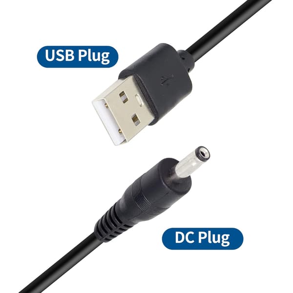 2-pakning 5V DC-strømkabel, USB 2.0 hann til DC 2.5 mm x 0.7 mm hann strømledning for ruter, lamper