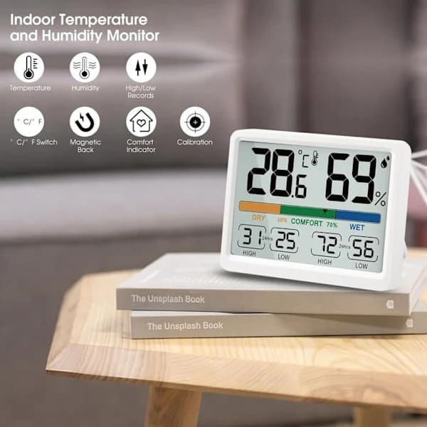 Digitalt Rumstermometer Hygrometer Magnetisk Temperatur- og Fugtighedsmåler YYV