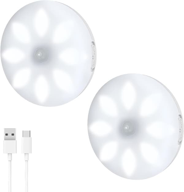 Motion Sensor Light Indoor Cabinet Light, Wireless USB Rechargeable Under Cabinet Lighting LED Wardrobe Light (2 pcs)