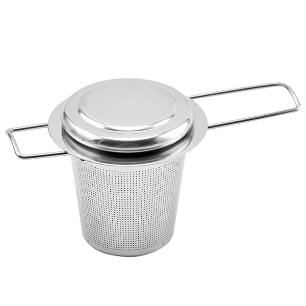 Fenshine Tesil i rostfritt stål - Tefilter, vikbart handtag, extra finmaskigt, bryggkorg med lock för löst te (grön)
