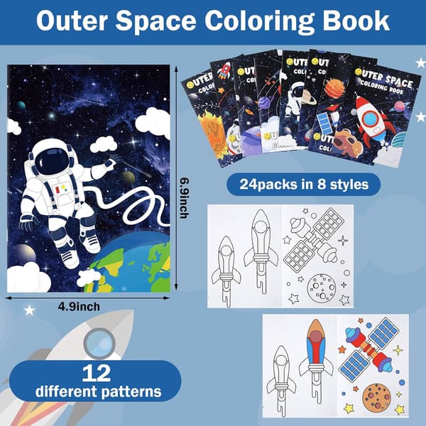 24 delar rymdfärgböcker Mini solsystem astronaut galax födelsedagspåsar för klassrumsaktiviteter