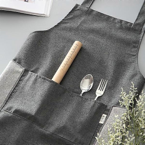 (Gris) 1-pack Vattentäta Förkläden, Justerbart Kockförkläde med Fickor för Hemmet, Restaurangen, Hantverk, Trädgård, Grillning