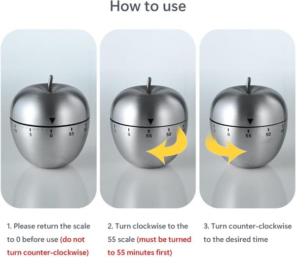 Apple Køkkenur Manuel, Mekanisk Roterende Alarm i Rustfrit Stål 60 Minutters Nedtælling Sød Æbleformet Timer til Madlavning Læring