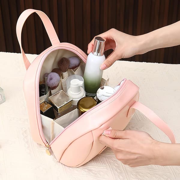 Rejse makeup taske, makeup etui rejse kosmetik taske med rum, lyserøde makeup tasker rejse kosmetik tasker