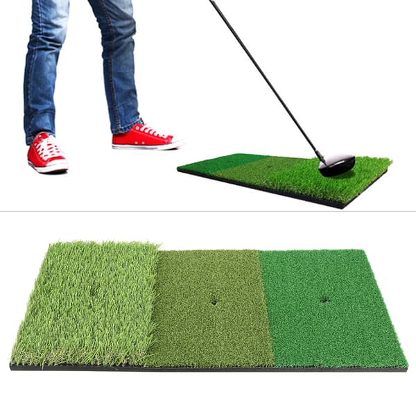 3-i-1 Golfslagmatta Golfsving Träningsgräsmatta för Inomhus Utomhus Bakgård Träningsutrustning