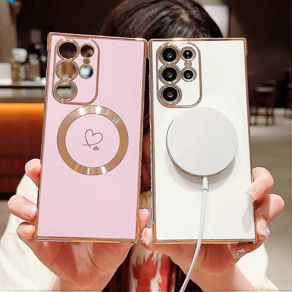 Magsafe Plated Case Compatible With Samsung Galaxy S23 Ultra, Soft Shockproof TPU Cover With Lens Protector