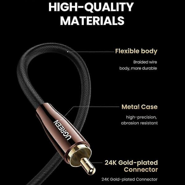 UGREEN 2m RCA Han til RCA Han Digital Koaksial Lydkabel Subwoofer Højttaler Flettet Kabel