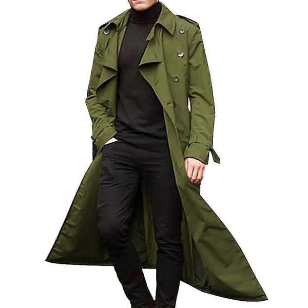 Men's Long Lapel Trench Coat Overcoat Casual Jacket Solid Color Outerwear