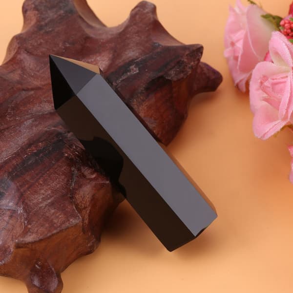 1 pc Natural Black Obsidian Crystal Stone Point Healing Hexagonal Wand Column