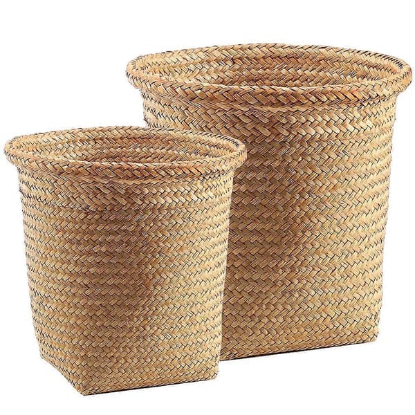 2 Pcs Woven Waste Baskets Decorative Round Trash Cans Waste Bins Baskets