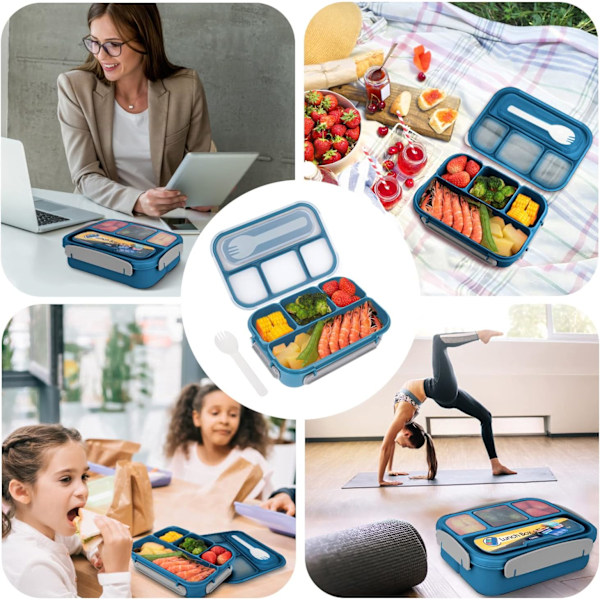 Bentobox för vuxna, läcksäker lunchlåda för barn, diskmaskin-, frys- och mikrovågsugnssäker, BPA-fri blue
