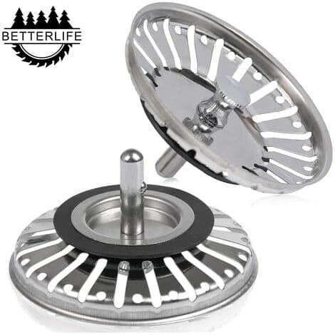 2 stk. vaskesil/vaskepropp vaskestopp hull kjøkken/baderomssil diameter 84mm med kuleende, rustfritt stål
