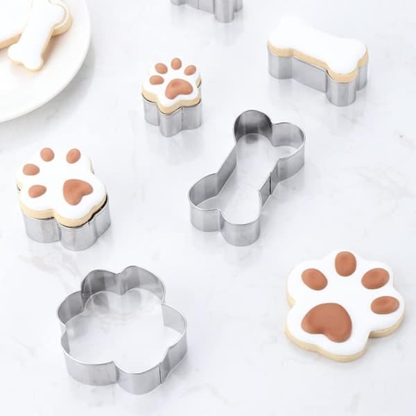 6-delt kakeformsett for hunder, poter og benformer i rustfritt stål, for kjeks, fondant, smørbrød og baking