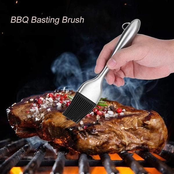 BBQ Oil Brush Heat Resistant Silicone Basting Brush Roasting Tool with Stainless Steel Handle for Baking, 20cm