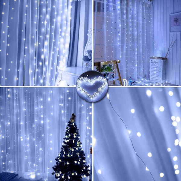 9.8ft 300 LED Gardinlys Julelys (Hvit)