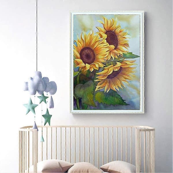 DIY 5D Diamantmålning efter nummer Kit, Solrosblommor, Full Borr Strassmålning med Diamantkristaller (Solros)