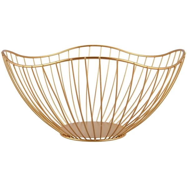 Metal Fruit Vegetable Storage Basket Decorated Display Bowl Holder Dining Table Decoration (27.5X6.5X11Cm)