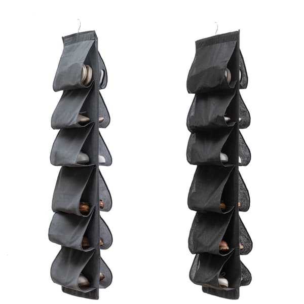 2-pack Shoe Storage Bag - 12 Pockets for Door Hanging - Foldable for Hanging Shoe Cabinet with Hooks