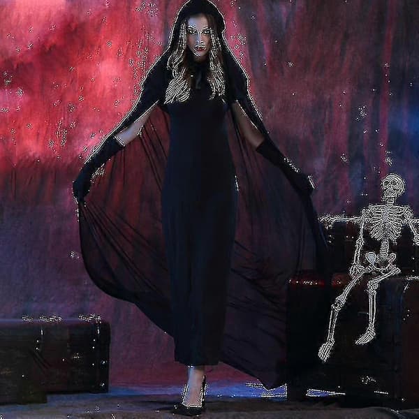 Halloween Grim Reaper Dam Transparent Klänning med Huva Kostym D B x