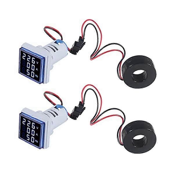 2 Pcs Power Voltage Hertz Meter, Digital 3-in-1 22mm Voltmeter Ammeter Hz Meter AC 60-500V Current