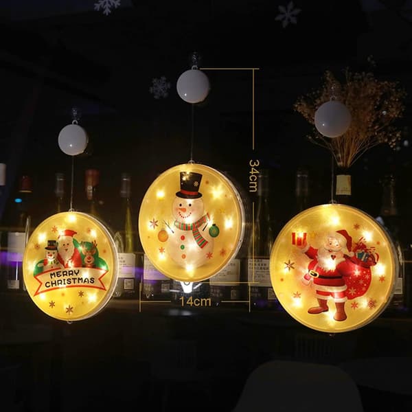 3 stk julelys, 3D-hengende lamper med sugekopp, Ba