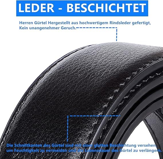 Herrbälte Läder Spänne Bälte för Män 110-130cm Bred Svart Automatiskt Spänne Bälte