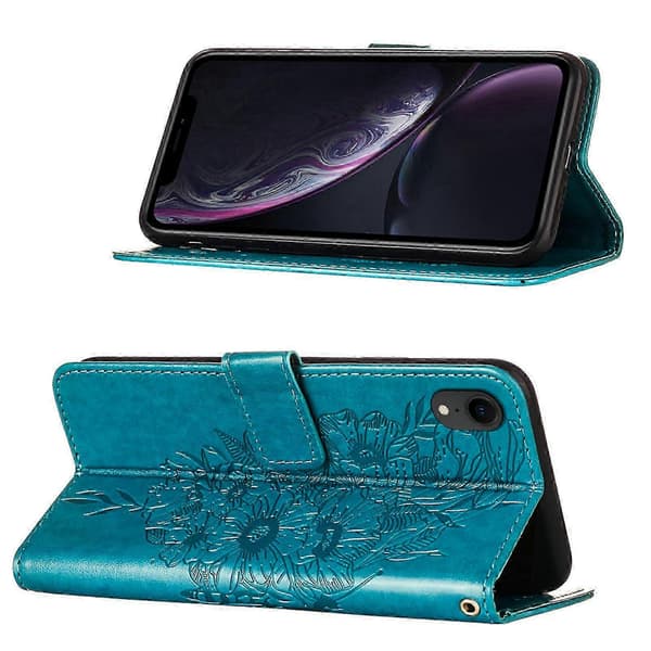 Fodral för iPhone Xr 6.1 \" Flipfodral Premium Läder Prägling Magnetisk - BlåP2021122421