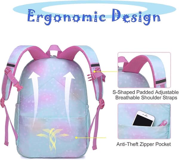 School Backpack Set, Girls Rainbow Backpack Cute Backpack for School Laptop Travel Bag With Pencil Case