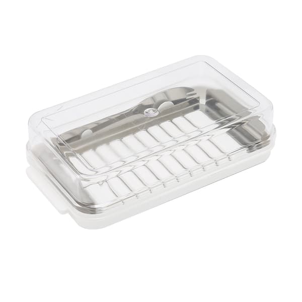 Stainless Steel Butter Cutter with Transparent Lid for Kitchen, White Chassis