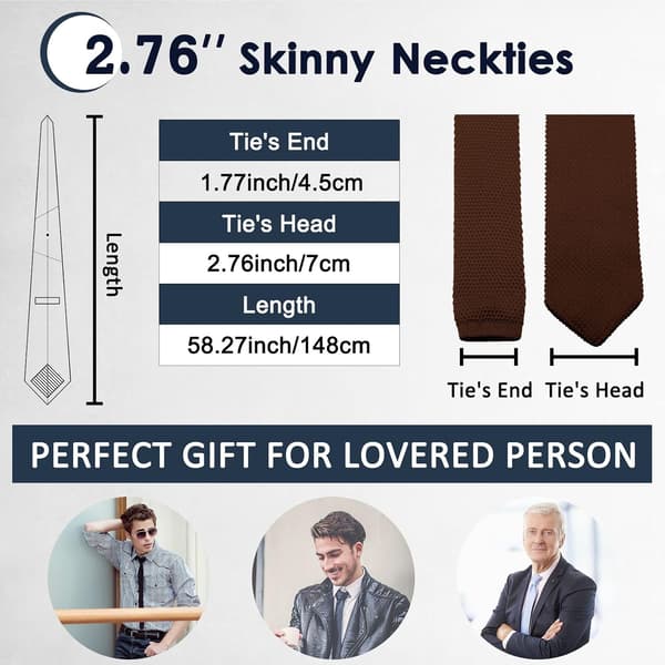 Spetsiga stickade slipsar för män Enfärgad 2,76'' Smal halsduk Formell affärsstickad daglig bröllopsfest Brun - Brown