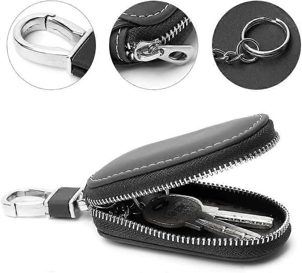 Genuine Leather Car Key Case, Car Remote Key Case Genuine Leather Pouch for Men Zipper Car Key Case