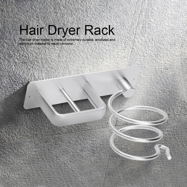 Wall Mounted Aluminum Hair Dryer Rack Organizer Holder for Bathroom