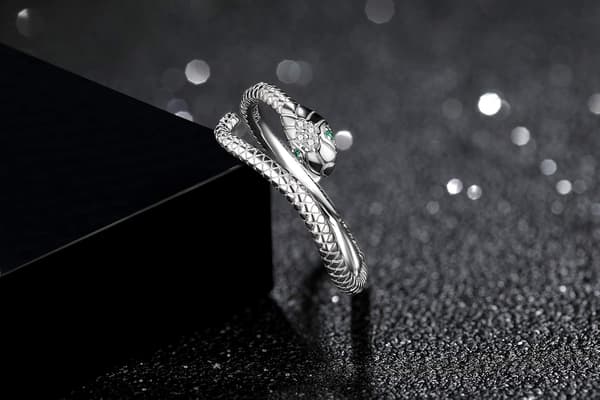 Slange Ring i 925 Sterling Sølv, Justerbar Åben Ring
