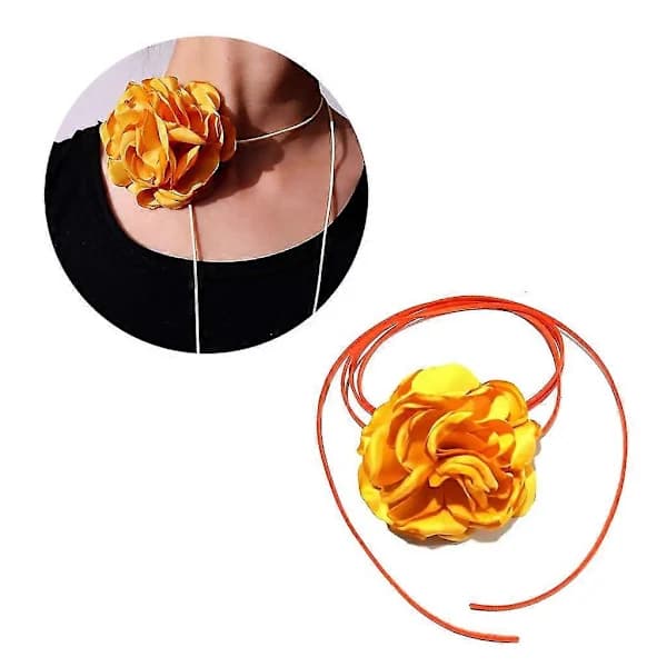 Stor Rose Blomsterkjede Kragebenkjede Enkelt Justerbart Stoffkjede Kvinner Choker A1 (Grå)[CO]