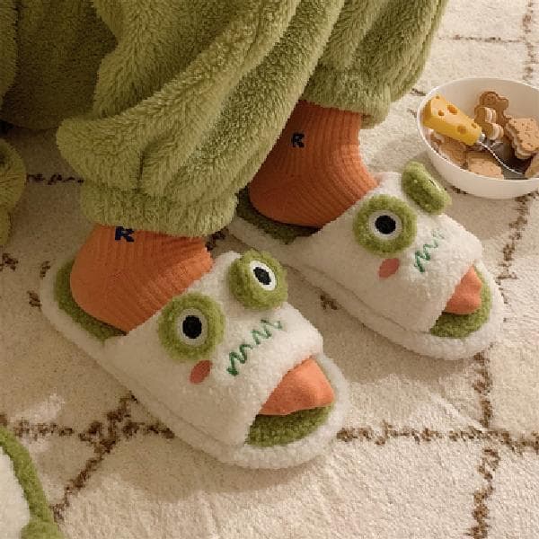 Søde frø-slippers til kvinder og piger - bløde, vintervarme slippers