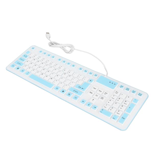 Foldable Silicone Keyboard 106 Keys Waterproof Dustproof Foldable USB Wired Silent Silicone Keyboard for PC Laptop Gaming Blue