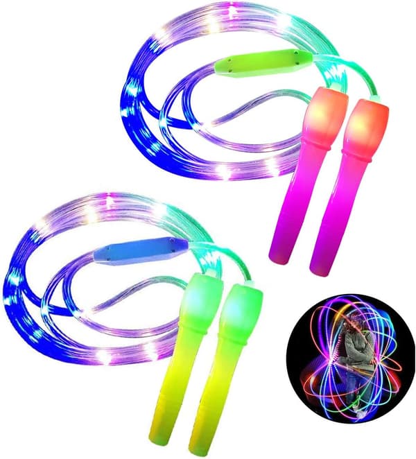 Sett med 2 LED-hoppetau, justerbar lengde og tre lysmoduser, hoppetau for barn, lysshow, 实物为准 实物为准 实物为准