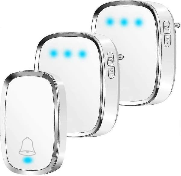 Wireless Doorbell, 300m Range, 36 Ringtones, 4 Volume Levels, 1 Transmitter & 2 Receivers, Waterproof