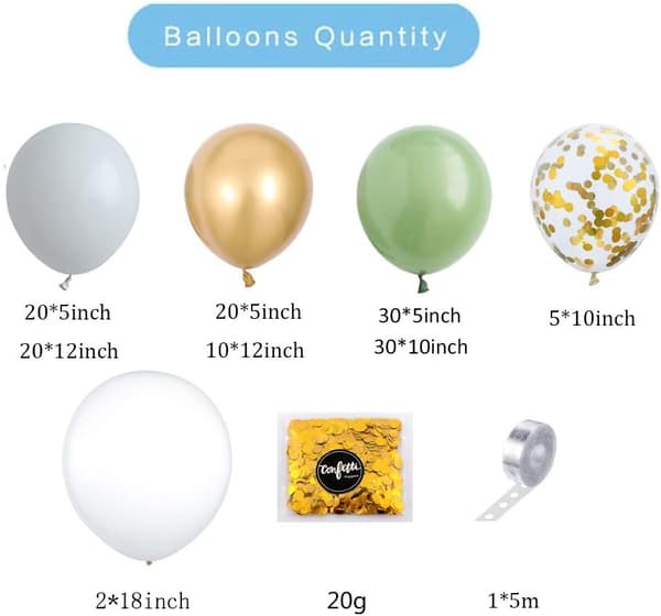 Olivengrøn ballonbue kit platinkonfettiballoner N