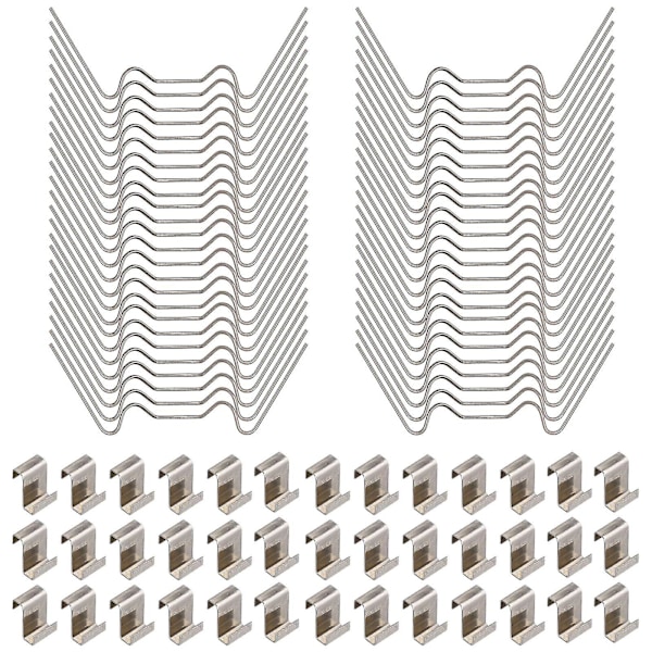 100 stk Drivhus Reparationskit, Rustfrit Stål Drivhus Glaspanel Fastgørelsesklemmer Inkl. Glasklemmer W Trådklemmer