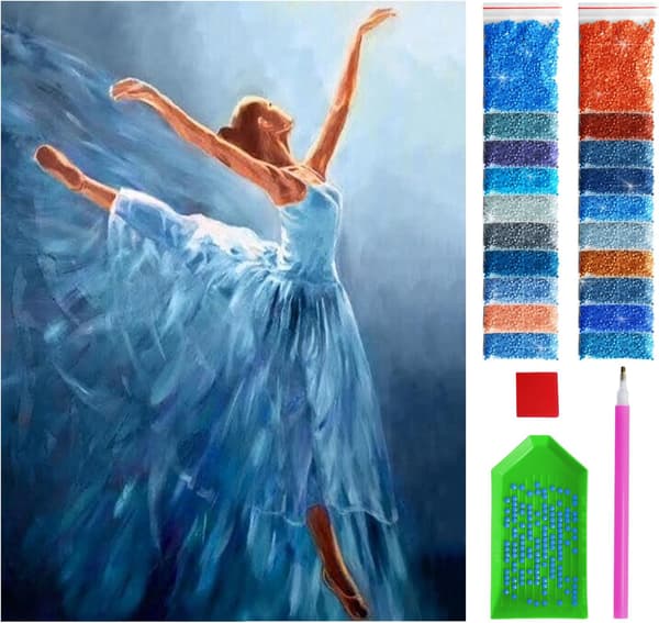 Diamantmaleri Komplet Sæt 30x40 cm Balletdanser i blå toner