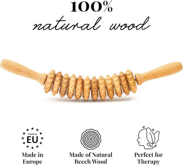 Anti-cellulite massager, wooden massage roller with handle, improves blood circulation, smooth skin