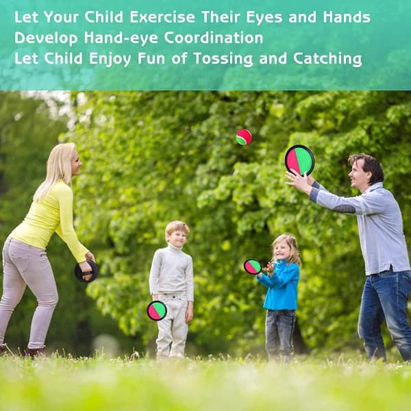 Beach Paddle, Catch Ball and Throw Game, 4 Paddles and 2 Balls, Kids Throwing Catch Ball Set