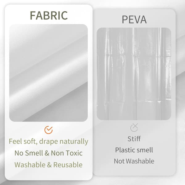 Waterproof Fabric Shower Curtain Liner with 3 Magnets Soft Hotel Quality Easy Machine Washable Standard Size 72x72 White