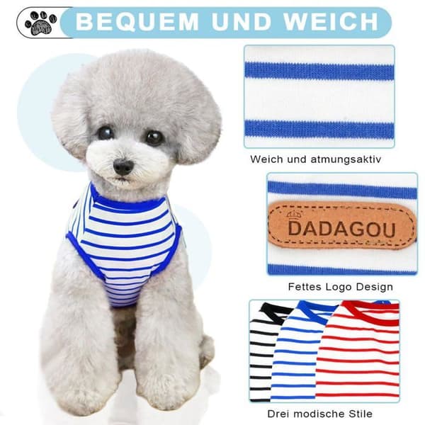 Stribet hunde-T-shirt - 1 stk, blød bomuld - Sort - Størrelse XL - Velegnet til hunde og hvalpe