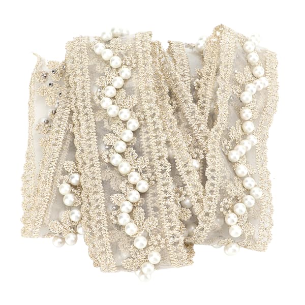 Lace Ribbon 2 Yards Elegant Pearl Style Clear Pattern Beige DIY Making Soft Skin-friendly Sewing Fabric for Decoration