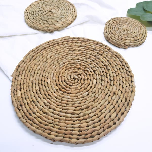 25 cm Rund Papyrus Håndvevd Matte (3 stk), Halmunderlag, Hei