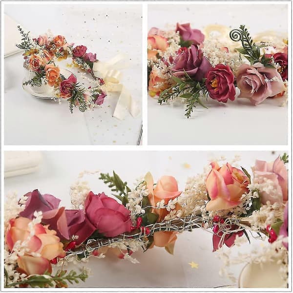 Boho Blomma Hårbånd Justerbar Blomstertiara Krans Bryllupsfest Blomsterkrone