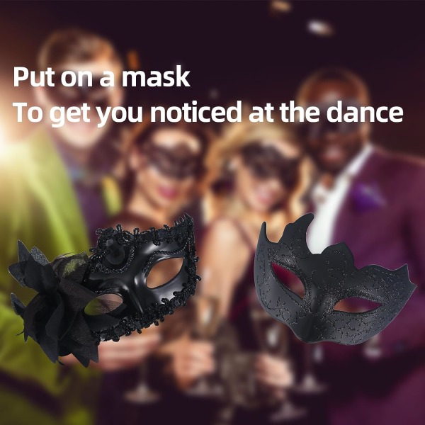 wugongshan 2 st maskeradmasker, svarta damer och herr venetianska festmasker, spetsmaskerad bollmasker